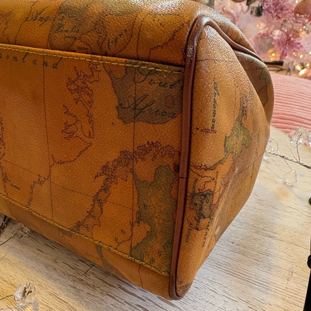 Alviero Martini Brown Map Print Boston  Hand Bag - Picture 6 of 7